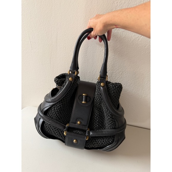 Alexander McQueen Handbags - Alexander McQueen Black Leather Crochet Novak Satchel Bag with Pouch Handbag